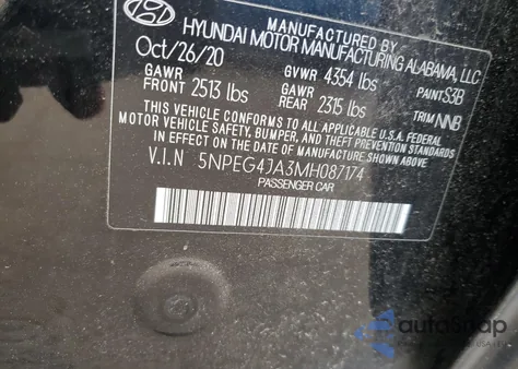 2021 Hyundai Sonata Se z USA, uszkodzony, nr VIN 5NPEG4JA3MH087174